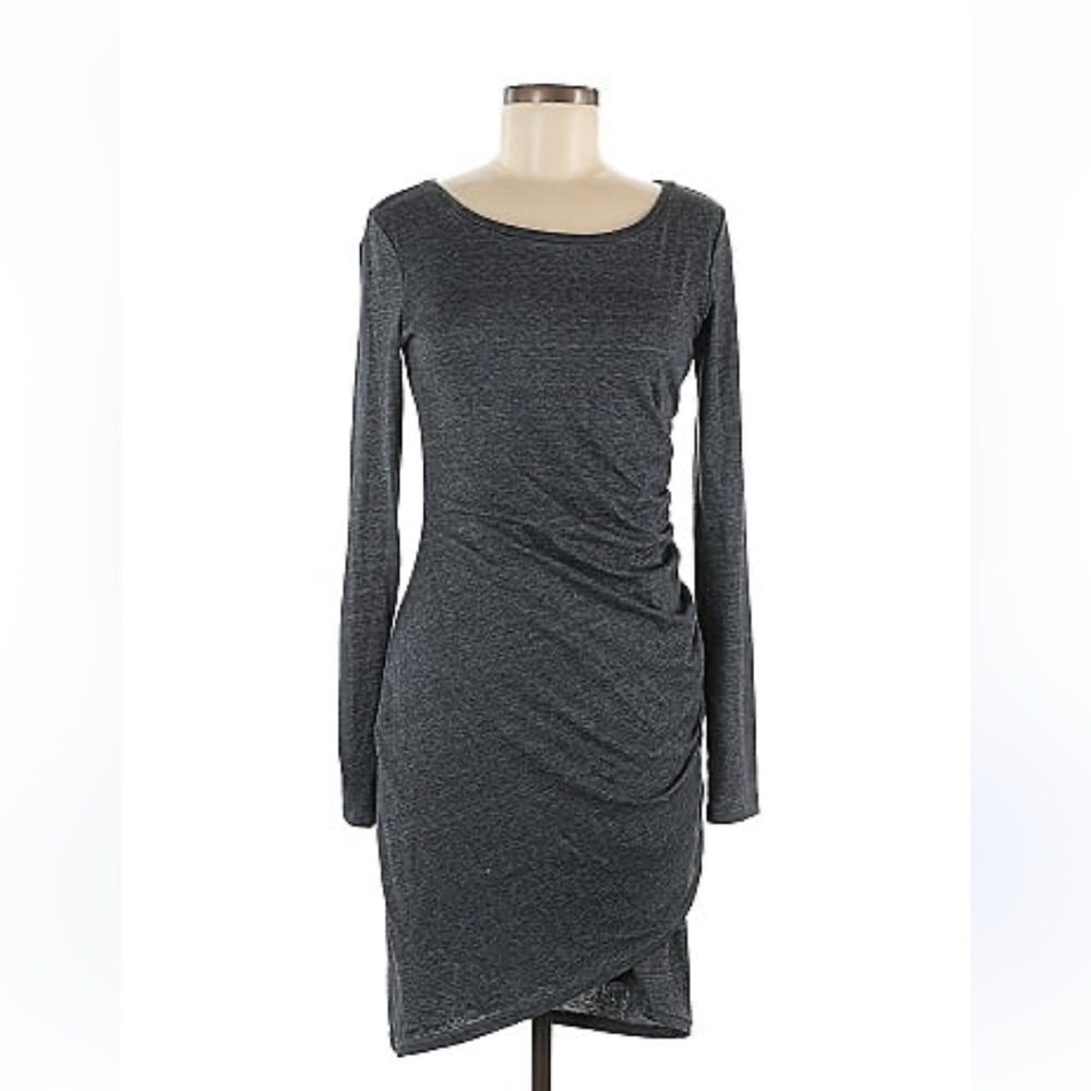 Leith Ruched Long Long Sleeve Gray Dress XS